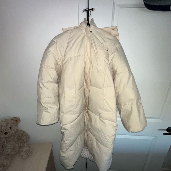 PUFFIT Hooded Long Puffer Coat – Cream | 3XL (16-18) | Water Repellent - Picture 3 of 6